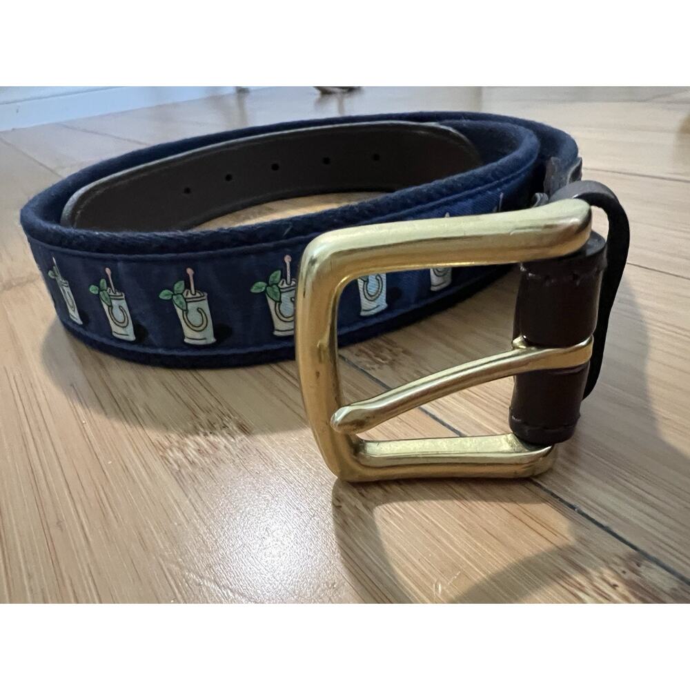 VINEYARD VINES Canvas & Leather Golf Cocktail Motif Sz M Blue Solid Brass Buckle